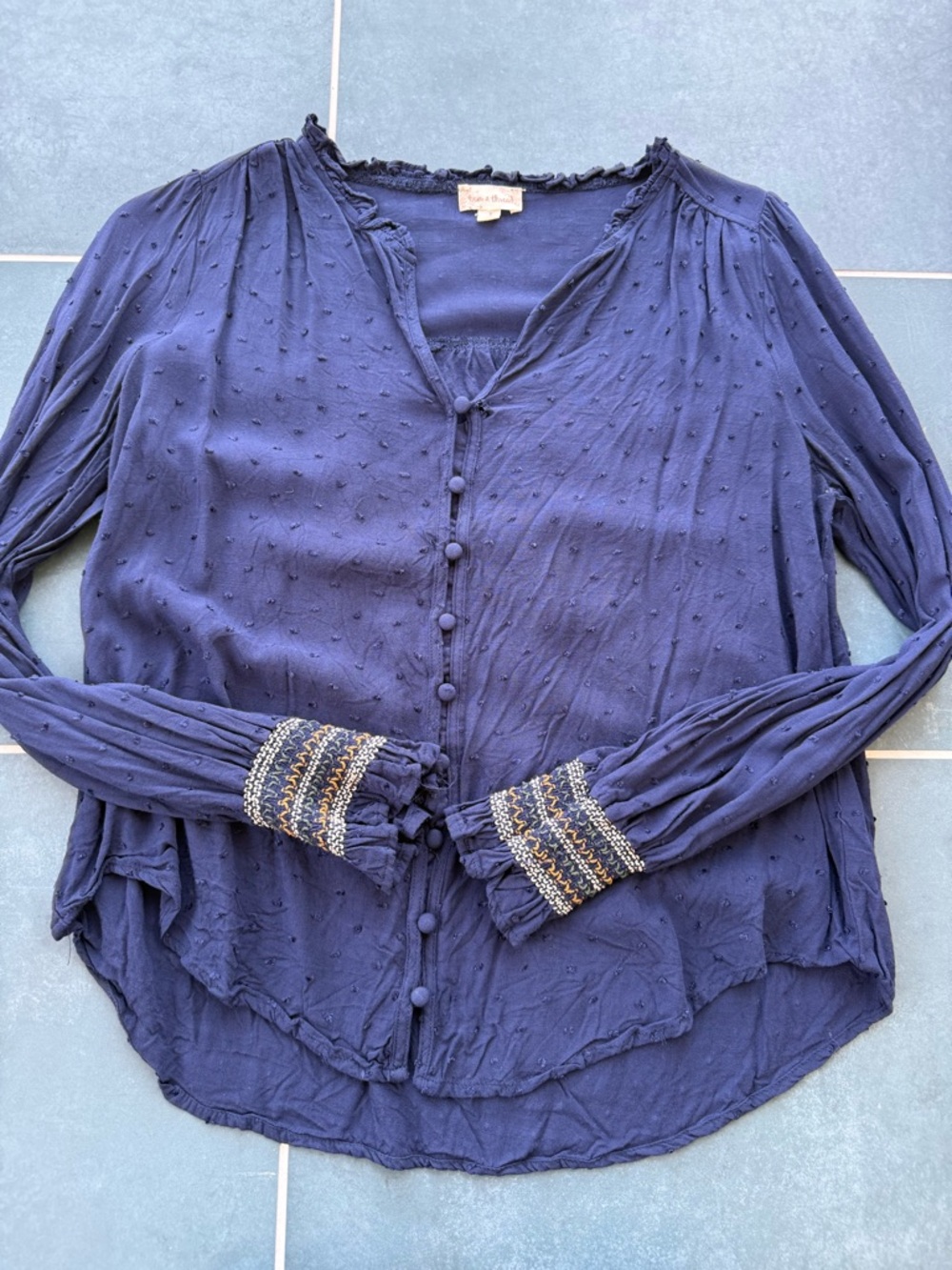 Woven Dot Button-Front Women's Top in Navy